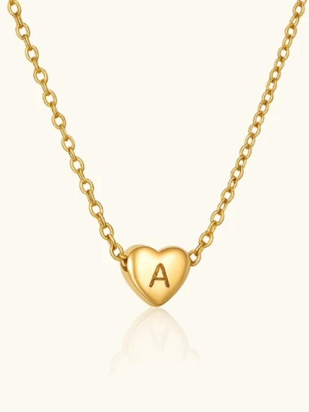Heart Alphabet Initial Charm Necklace Gold Plated Women Stainless Steel NWT